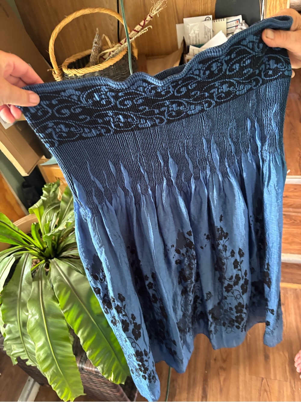 Lapis Blue Maxi Skirt with Black Floral Detail